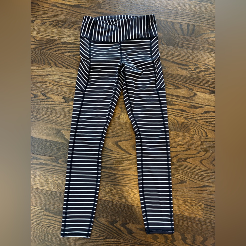 Athleta Black and White Striped Leggings